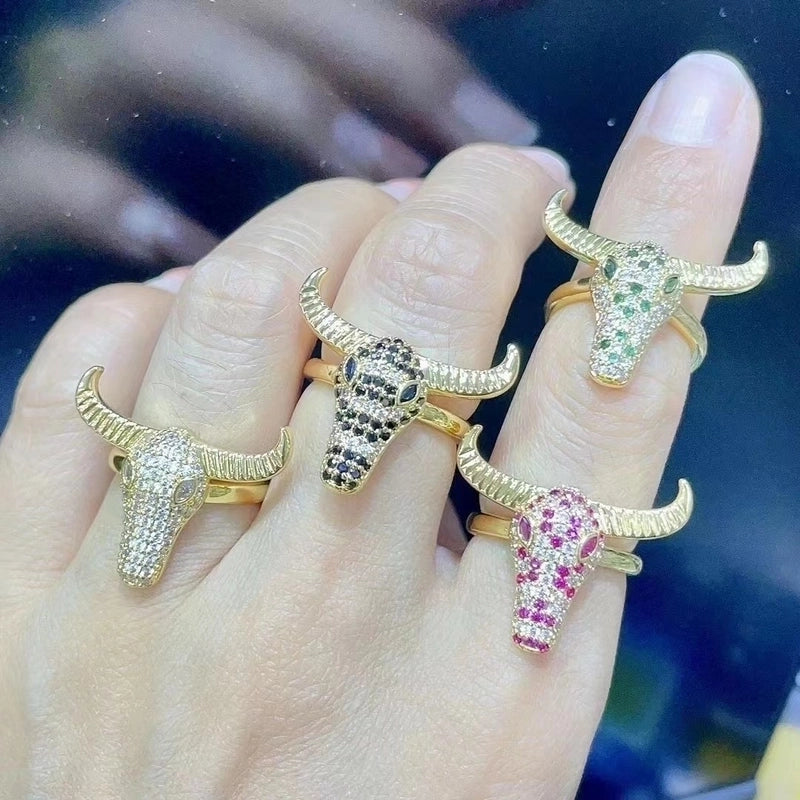 Fashion Horns Copper Inlay Zircon Rings 1 Piece