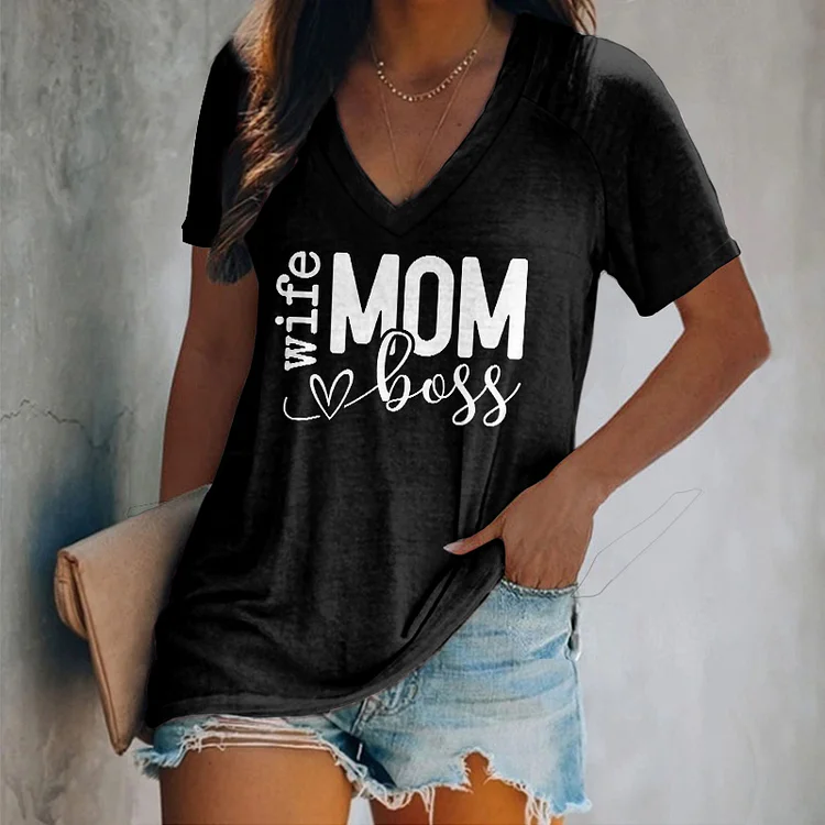 VChics Mother's Day Printed V-Neck Casual T-Shirt