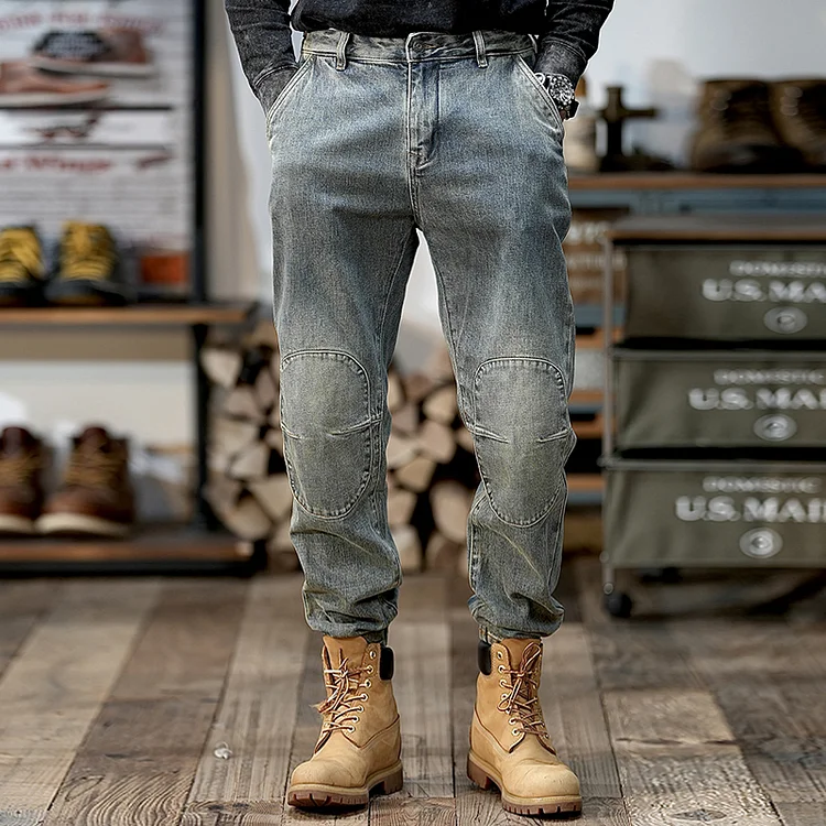 Retro 3d Three-Dimensional Cut Heavy Wash Jeans