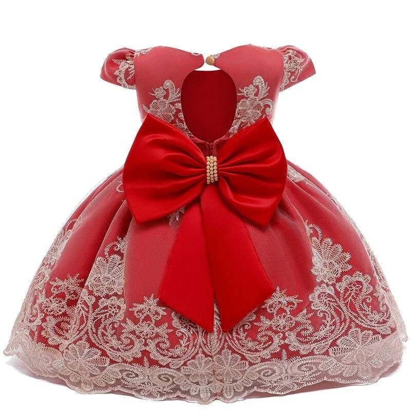 Girls Dress Lace Pageant Frock Prom Gown Flower Beading Princess Dress 1-10Y Kids Clothing Elegant Children Birthday Party Dress