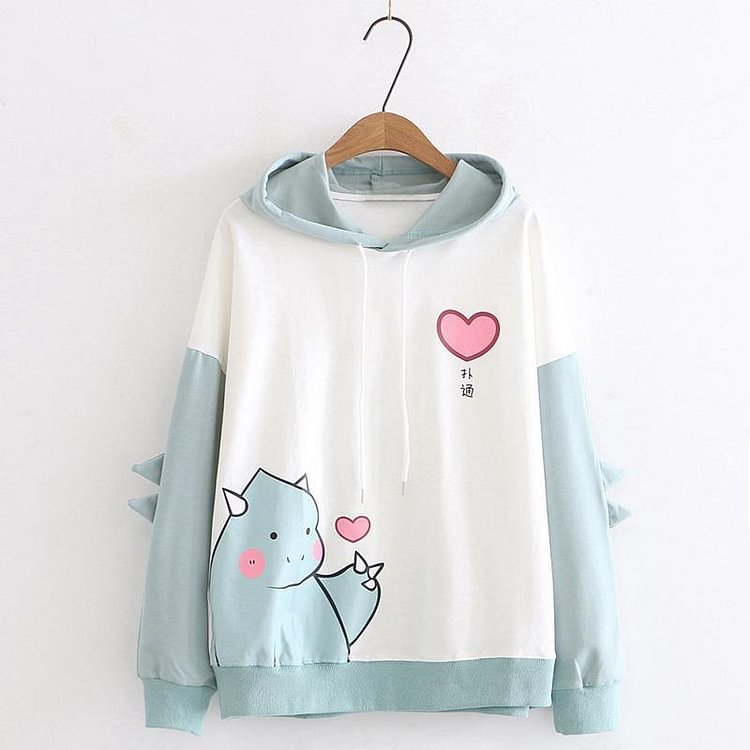 Dinosaur Love Heart Print Color Block Hoodie SP15365