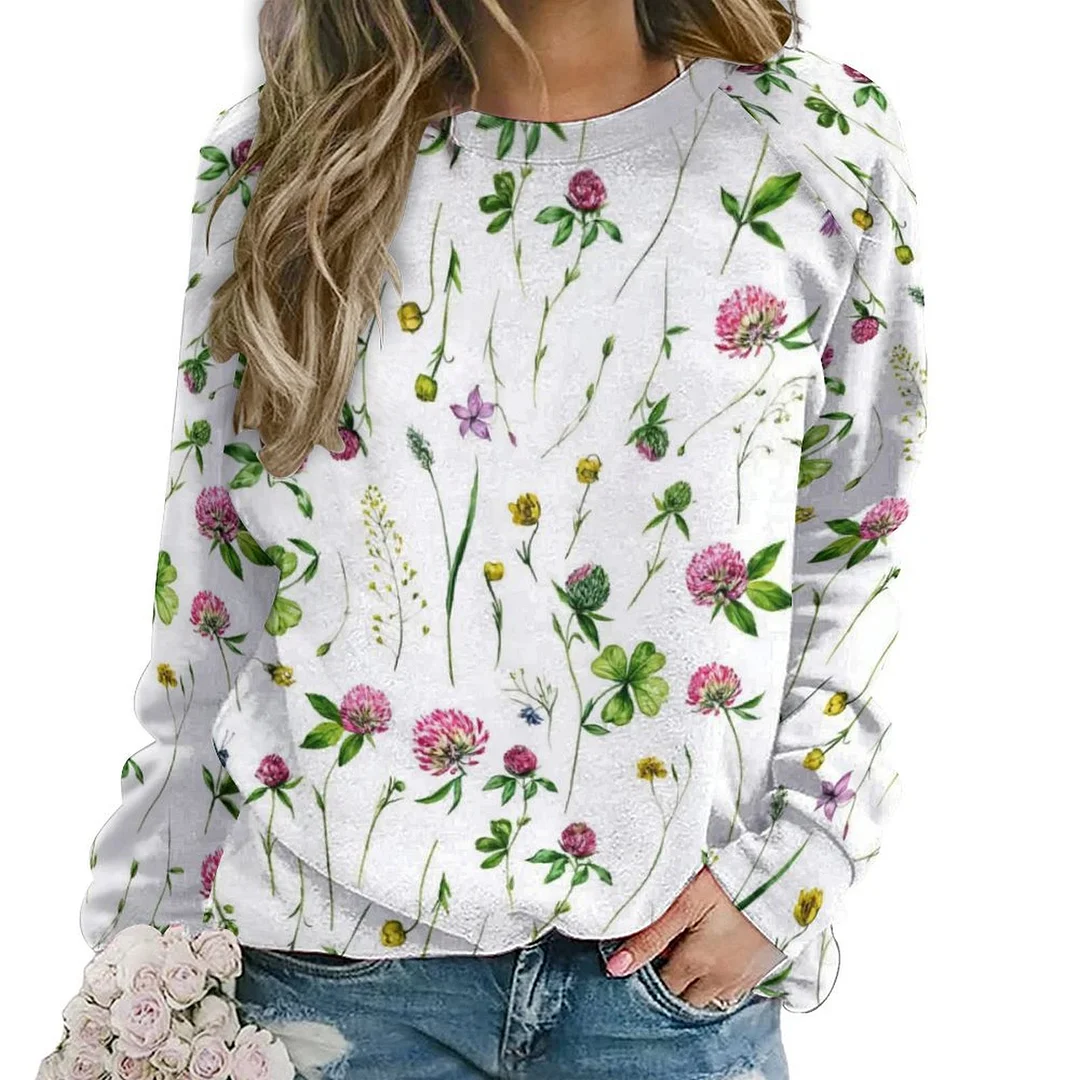 Printed Long Sleeve Casual Sweatshirt for  Women and Men Unisex Pattern St. Patrick's Day, Green, Clover, Lucky