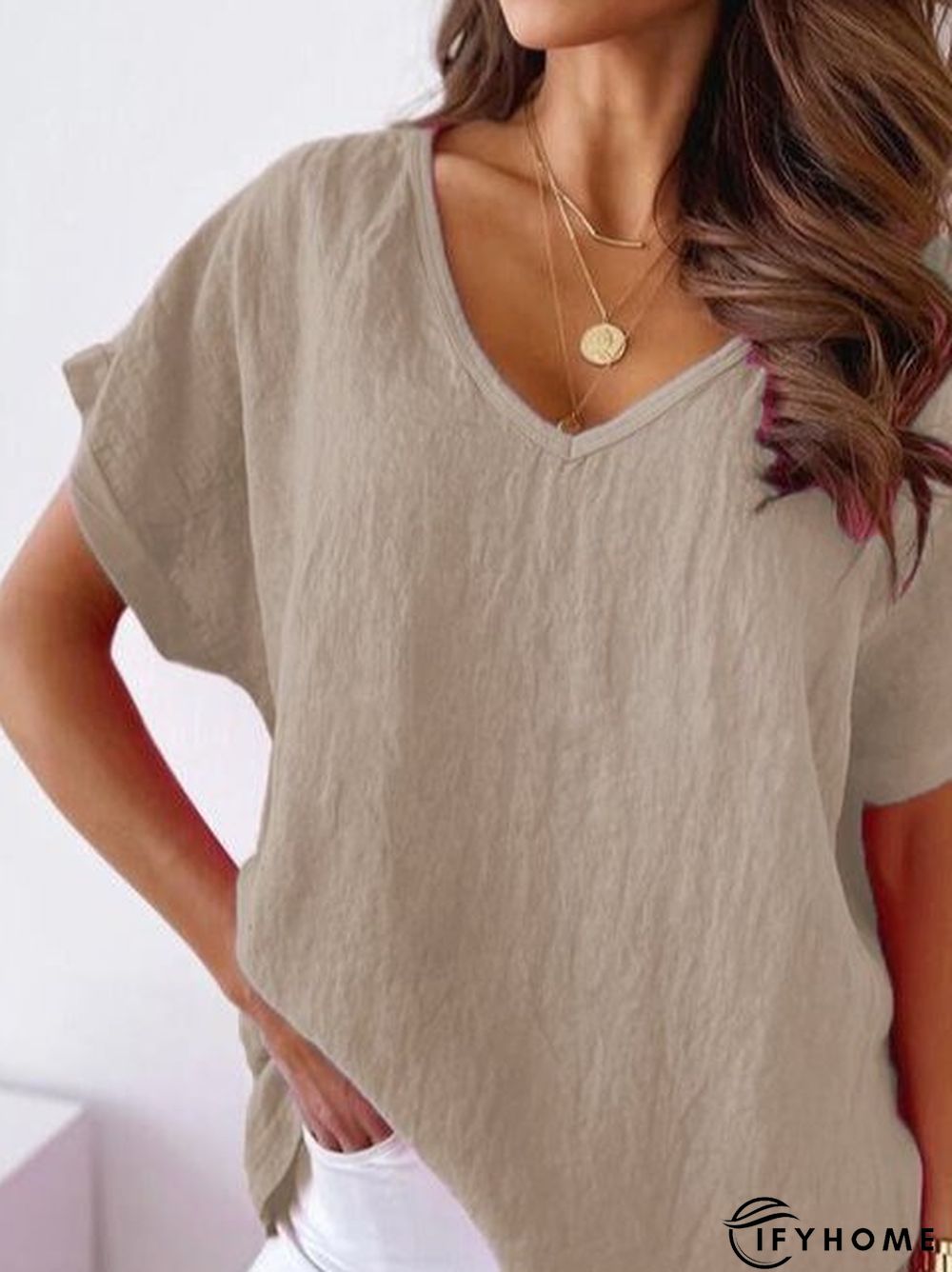 Casual Cotton-Blend Short Sleeve Shirt & Top | IFYHOME