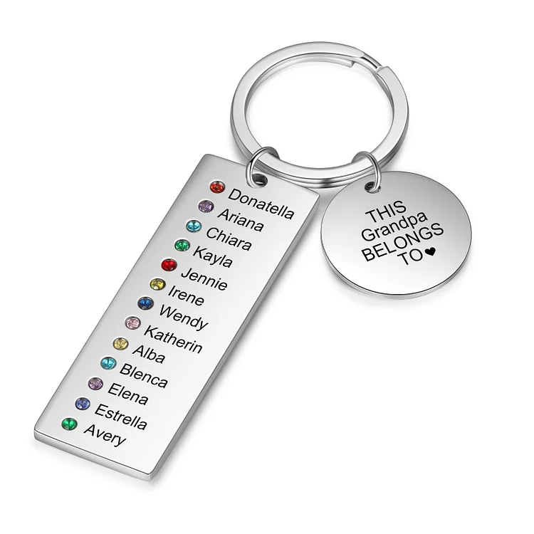 Personalized Birthstone Keychain Engrave 13 Names Family Keychain