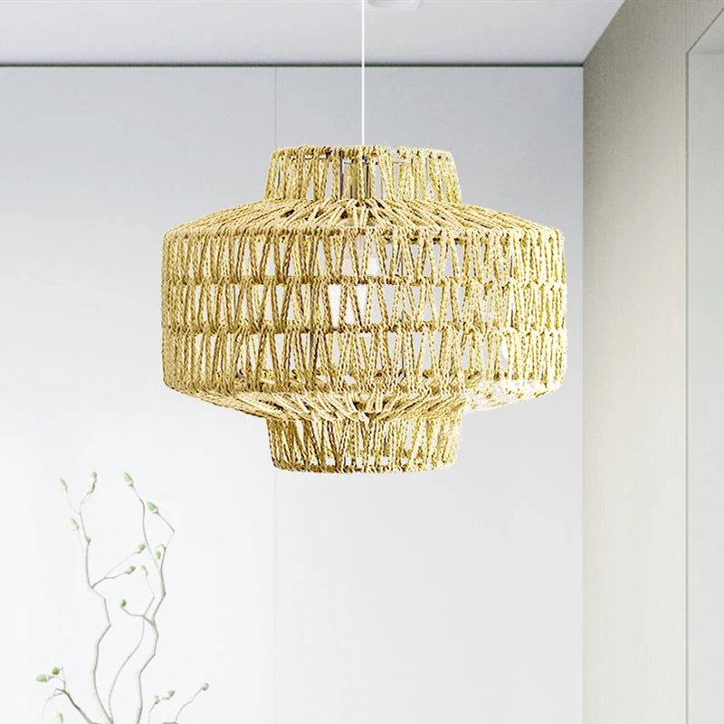 Natural Rope Woven Lantern Pendant Light Hanging Lamp
