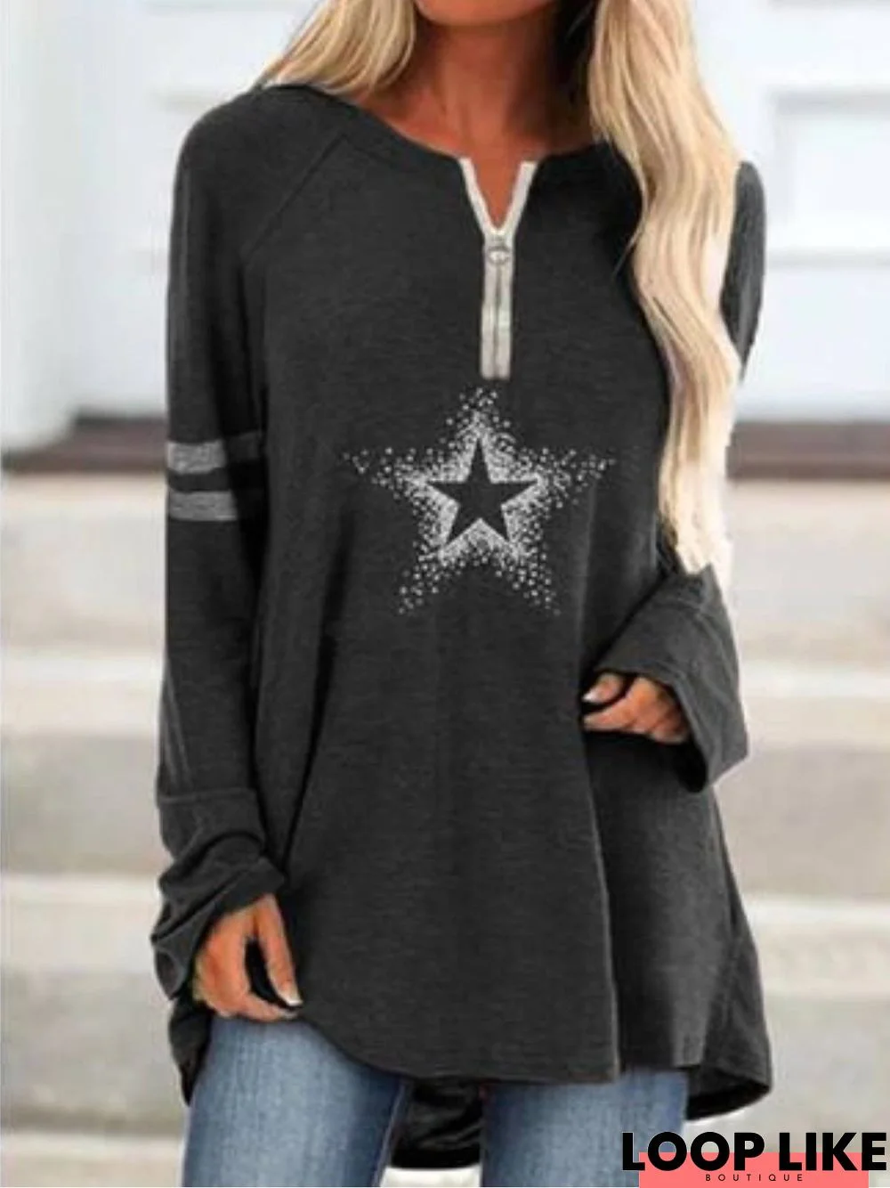 Casual Regular Fit Star Tunic Top