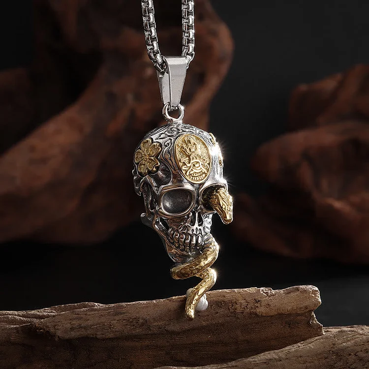Coutureaura Gothic Snake Coiled Demon Skull Necklace
