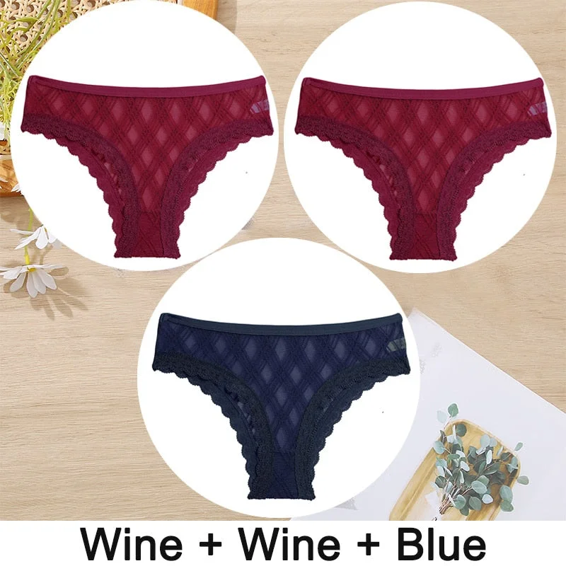 3PCS/Set Women Panties Sexy Underwear Lace Panties Lingerie Female Floral Lace Briefs Perspective Finetoo Design Ladies Pantys