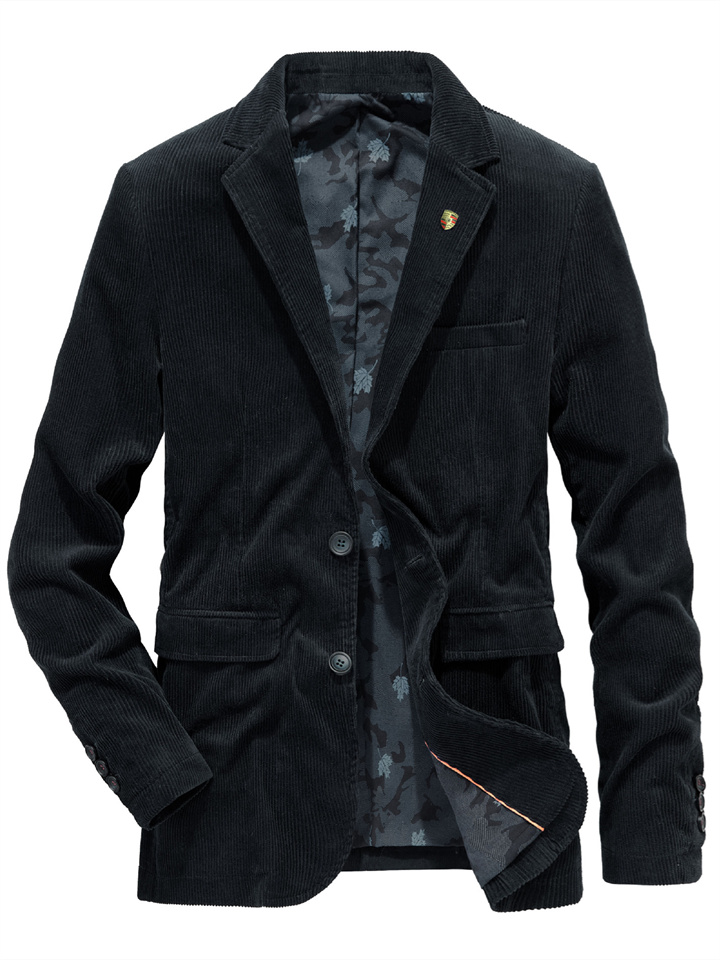 Men's Corduroy Jacket Blazer Sport Jacket Breathable Business Work Double Breasted Turndown Business Elegant Jacket Outerwear Solid Color Pocket Blue Khaki Coffee / Fall / Long Sleeve | 168DEAL