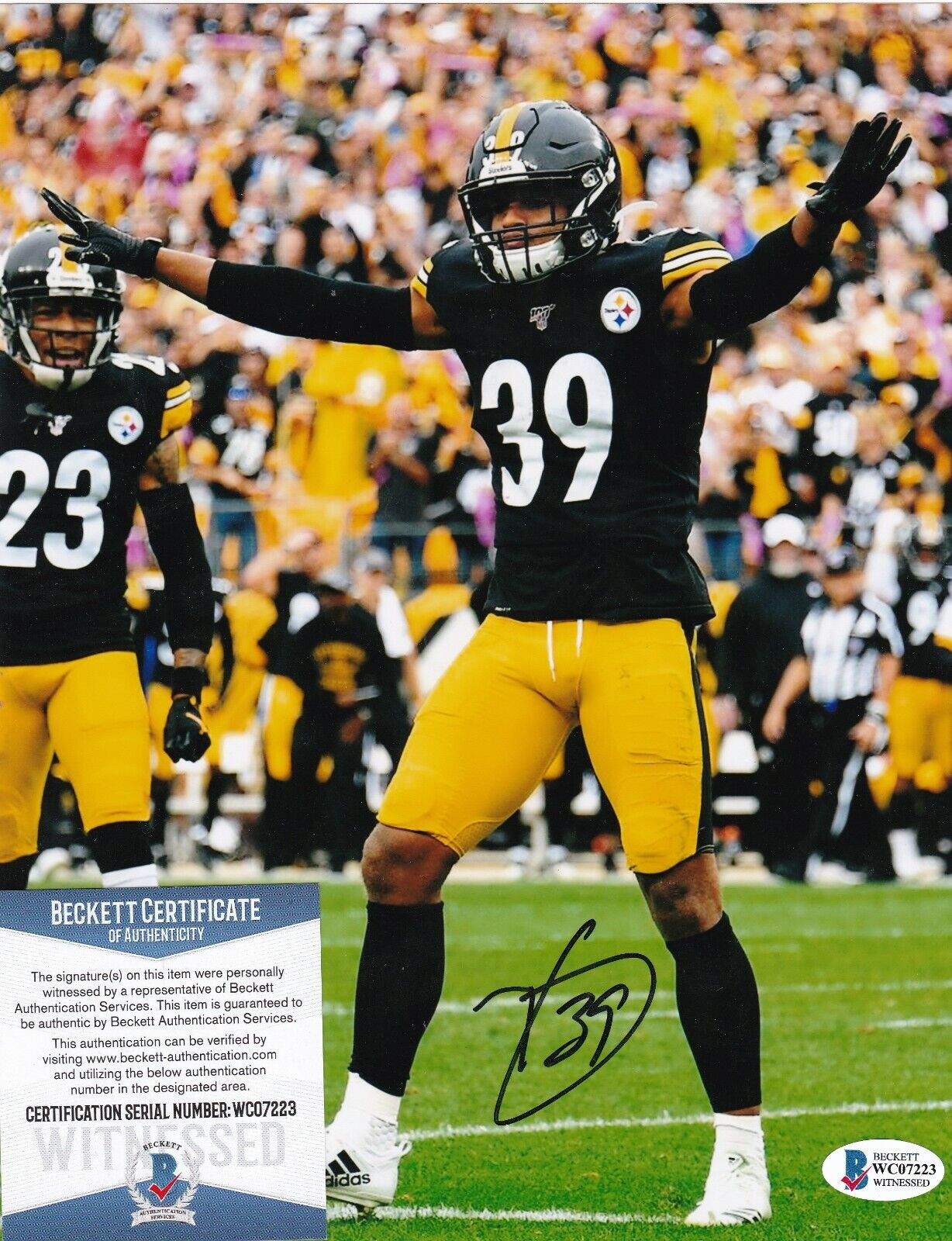 MINKAH FITZPATRICK PITTSBURGH STEELERS BECKETT AUTHENTICATED ACTION SIGNED 8X10