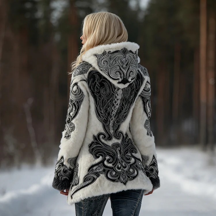 Women's Viking Wings Celtic Art Flannel Hooded Zipper Sweatshirt