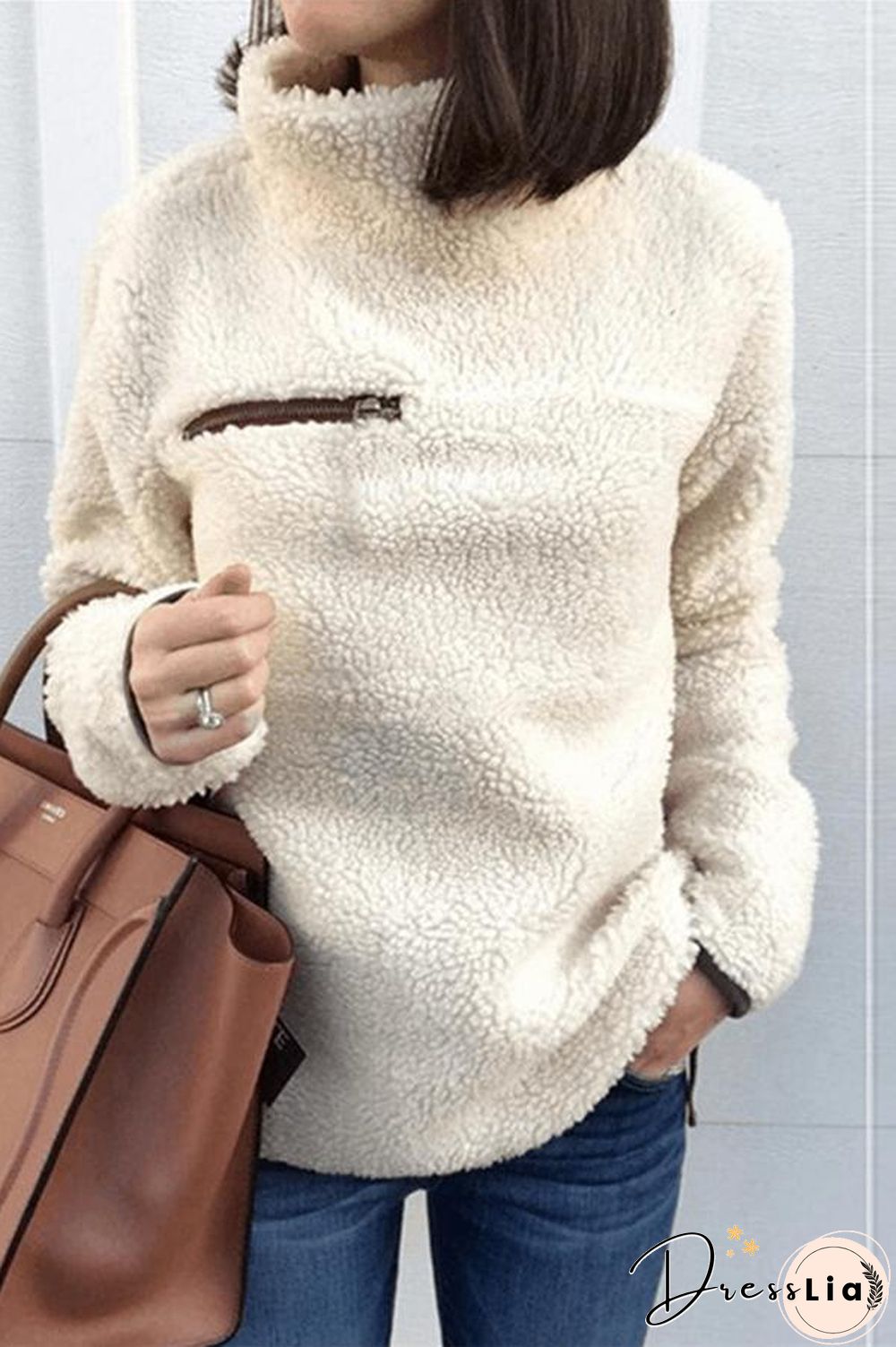 Zipper High Neck Solid Color Sweatshirt P16462