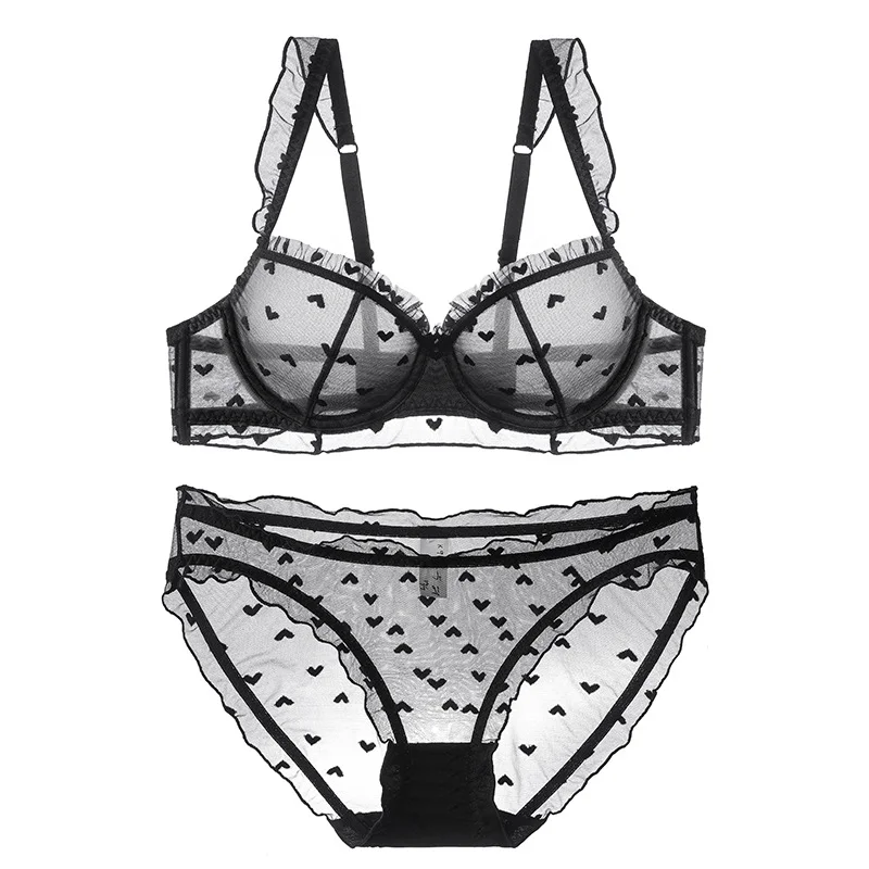 Brownm Lace Underwear Pure Summer Thin Female Bra Show Small Side Breast Breathable Bra Sexy Bra Set