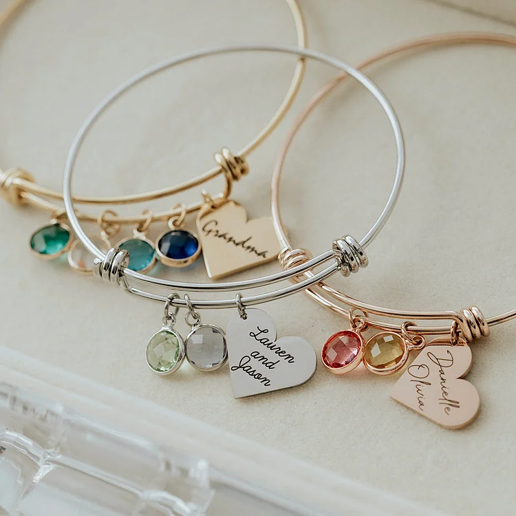 Olivenorma Personalized Heart Retractable Engraved Birthstone Bracelet