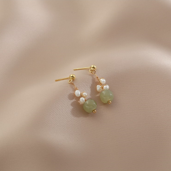 High Standard Hetian Jade Flower Stud Earrings Women's Niche Light Luxury Pearl Earrings Trend Fashion Jewelry Birthday Gifts To Girls Confession Gift Hetian Jade Flower Earrings