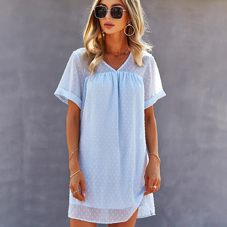 V Neck Short Sleeve Fashion Mini Dress