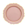 10 Pack | 8" Dusty Rose Plastic Dessert Salad Plates, Disposable Tableware Round With Gold Scalloped Rim