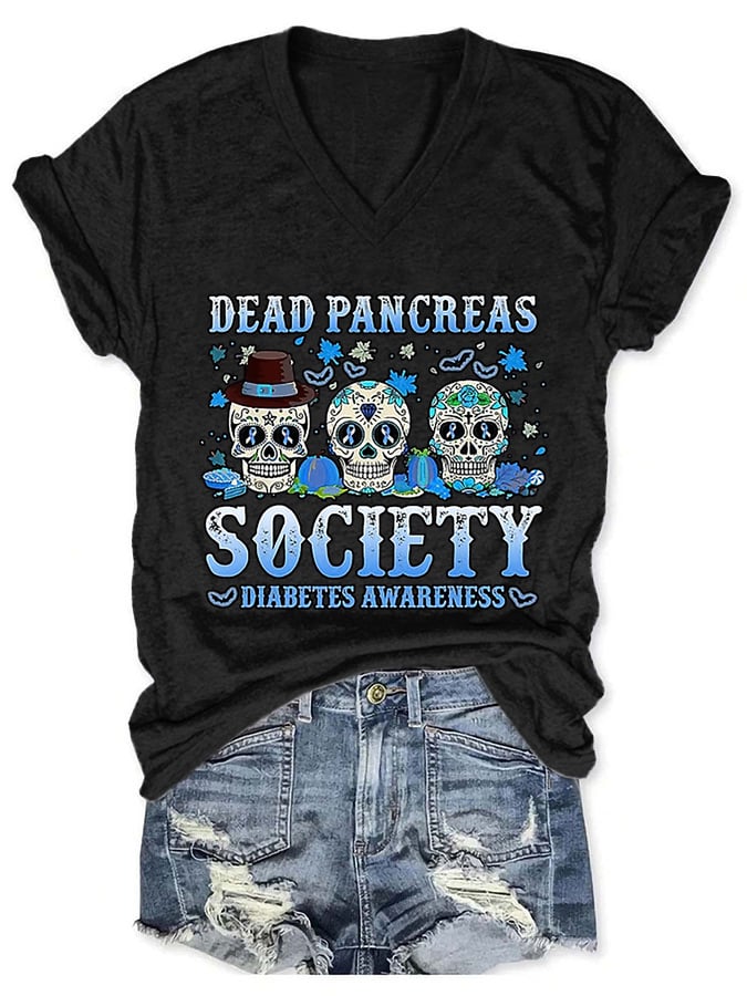 Women's Dead Pancreas Society Diabetes Awareness Print T-Shirt