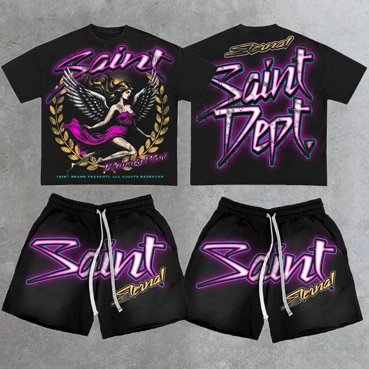 Vintage Saint Dept Graphic T-Shirt And Sweat Shorts Co-Ord T-Shirt Set