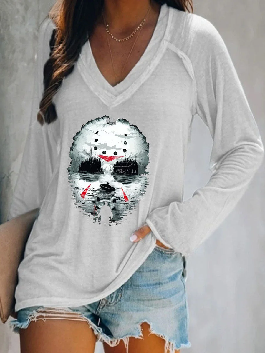 Horror Movie Halloween Long Sleeve V-neck T-shirt