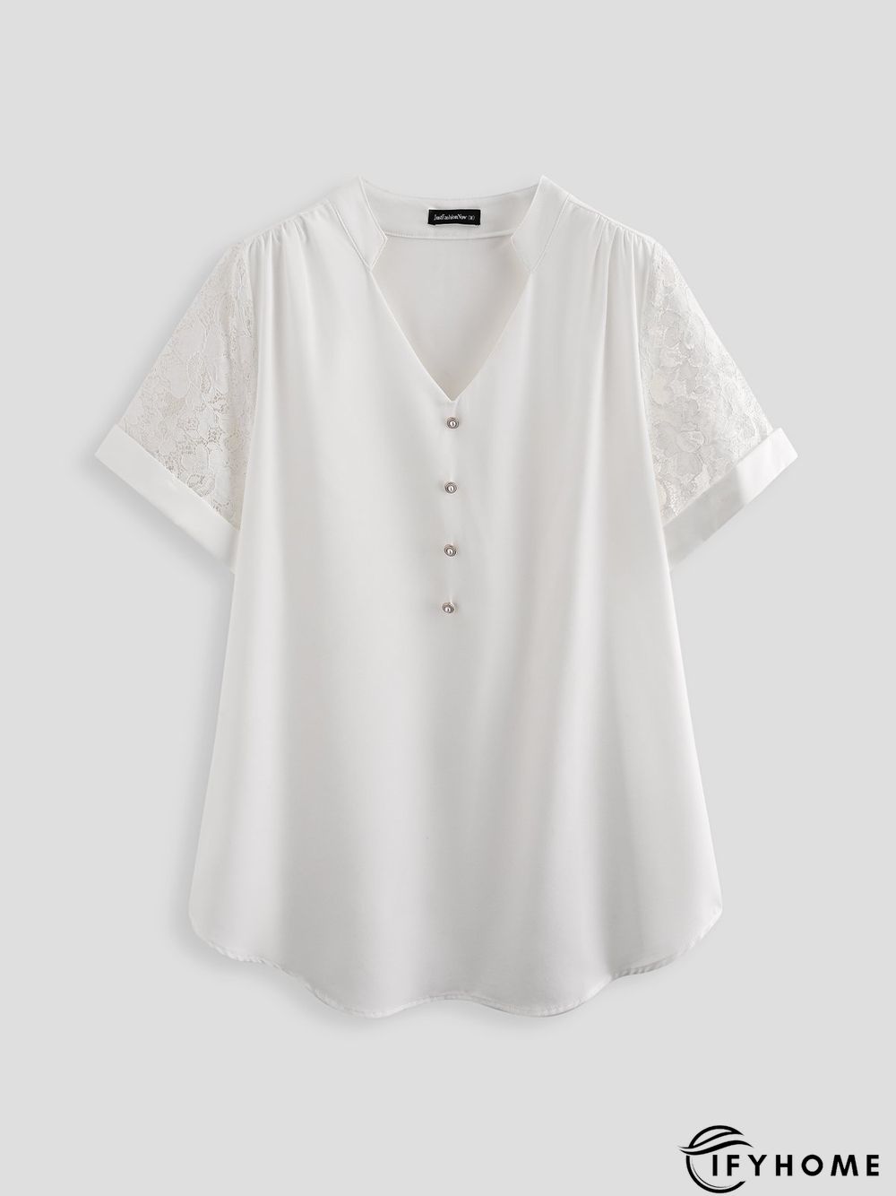 Plain Lace Buttoned Short Sleeve Tops | IFYHOME