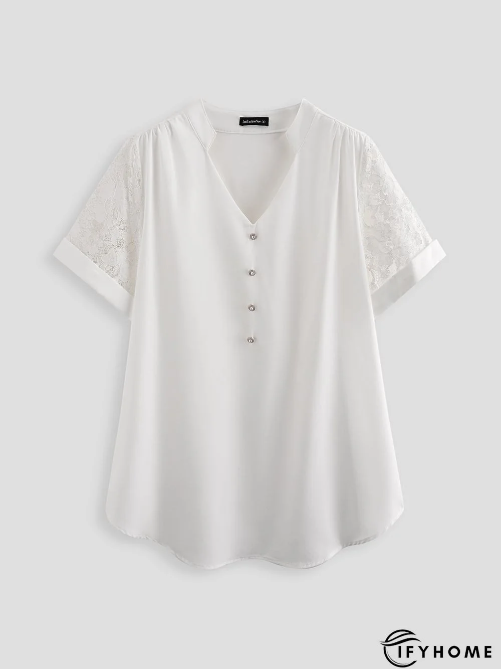 Plain Lace Buttoned Short Sleeve Tops | IFYHOME