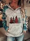 Christmas Blue Plaid Christmas Tree Print Women's Hoodie