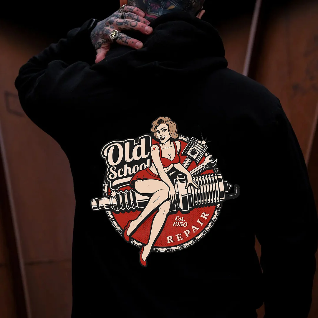 OLD SCHOOL Motorcycle Lady Print Men's Hoodie