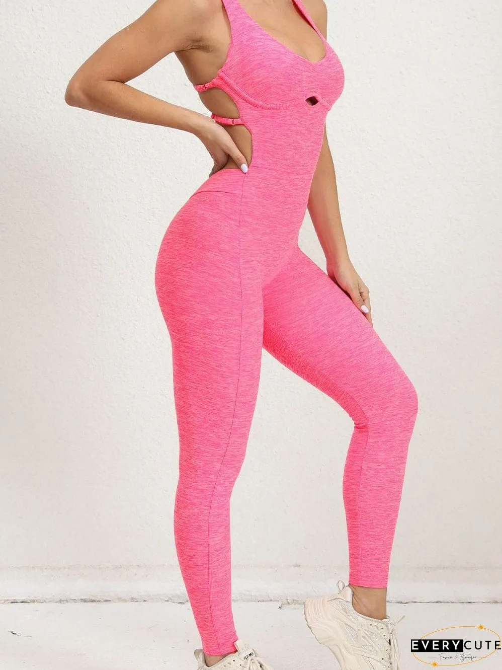 Criss Cross Backless Bonbon Active Jumpsuit