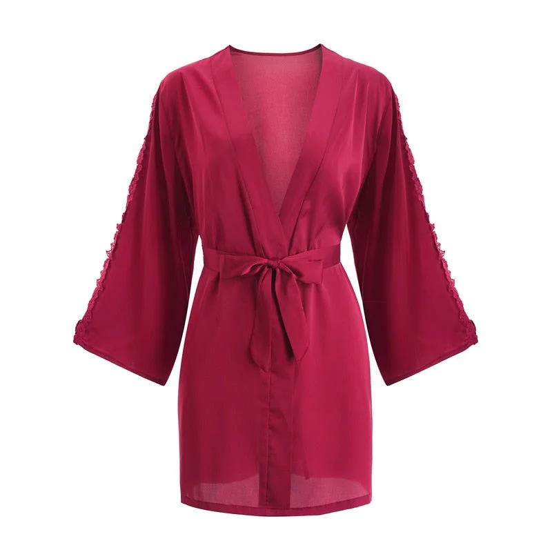 Silky Pajamas for Women Bathrobe Morning Gowns Lace-up Cutout Flower V-Neck Nightdress Gift for Wedding Homewear Sleep Set