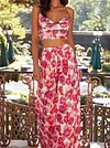 Condole Belt Floral Printed Backless Bandage Two Pieces Set