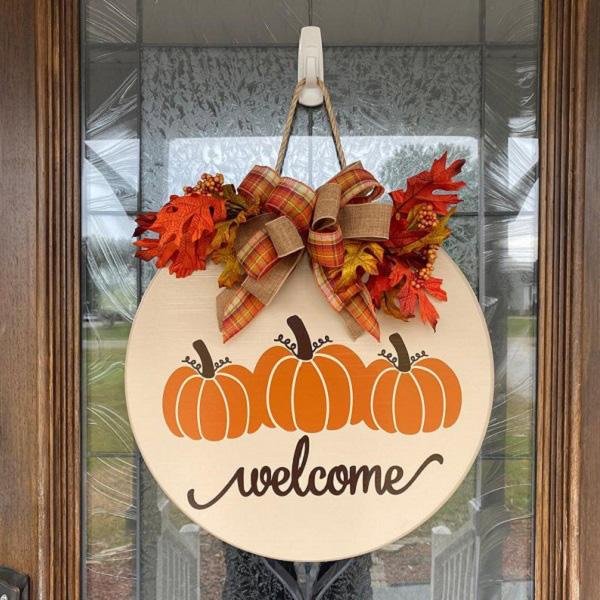 Wreath Welcome Pumpkin Door Hanging Sign- Autumn special 40% discount