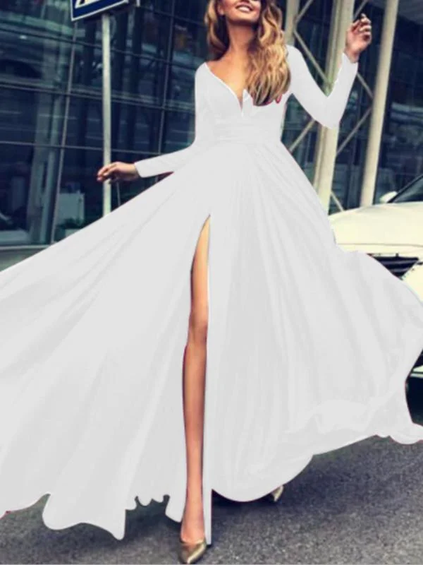 Solid Graphic Slit Prom Elegant Maxi Dress