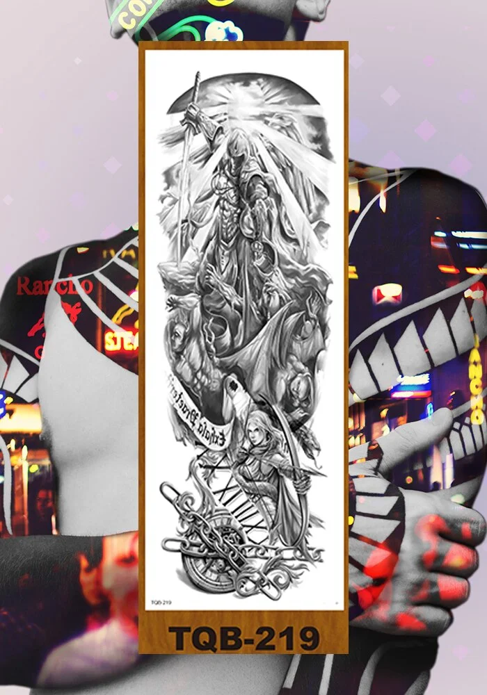 Full Flower Arm Temporary Tattoos Stickers Man Woman Girl Body Fake Tatoo Mechanical Robotic Photorealistic Steampunk Astronaut