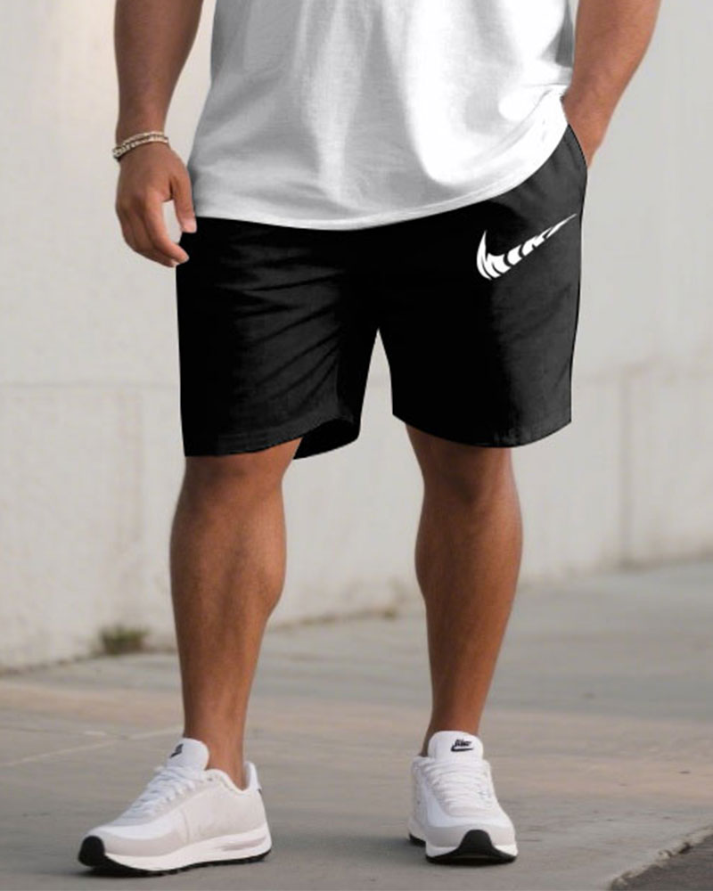 Men's Plus Size Casual Sports Chest Large Logo Printed Short-sleeved T-shirt Shorts Suit