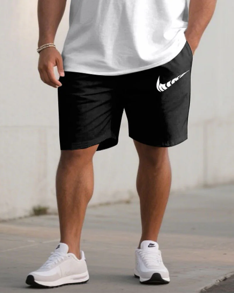Men's Plus Size Casual Sports Chest Large Logo Printed Short-sleeved T-shirt Shorts Suit