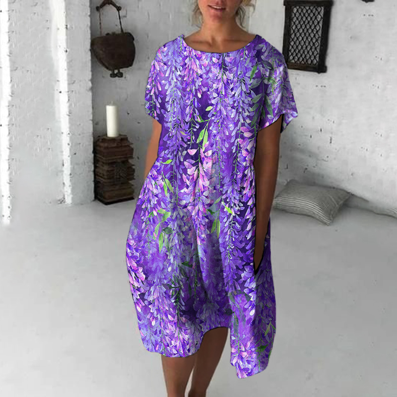 Floral Print Round Neck Short Sleeve Casual Midi Dress wearshes