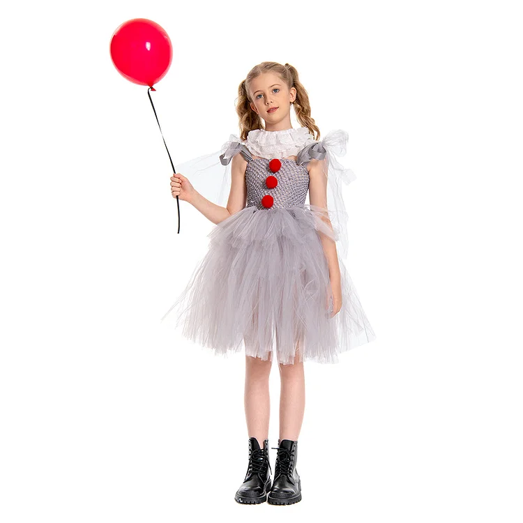 Kids Children It Pennywise Cosplay  Costume  Tutu Dress Halloween Carnival Suit