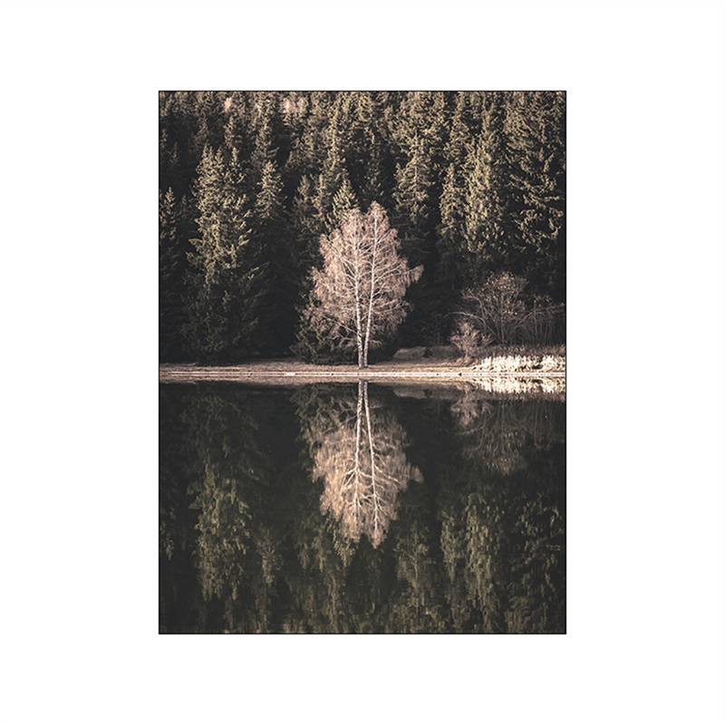 Nordic Landscape Wall Art Autumn Natural Lake Plant Canvas Prints Painting Boat Mountain Lake Forest Posters Decoration Pictures