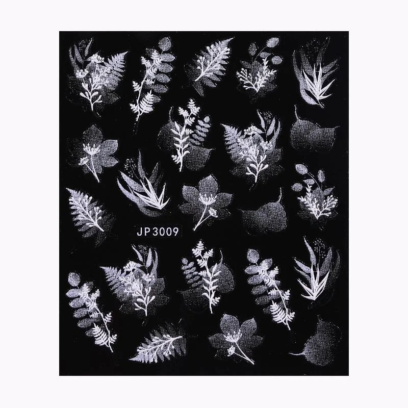 5D White Nail Sticker Rose Flower Engraved Embosse Design Transfer Decals Slider Wraps DIY Nail Art Decoration Accessories