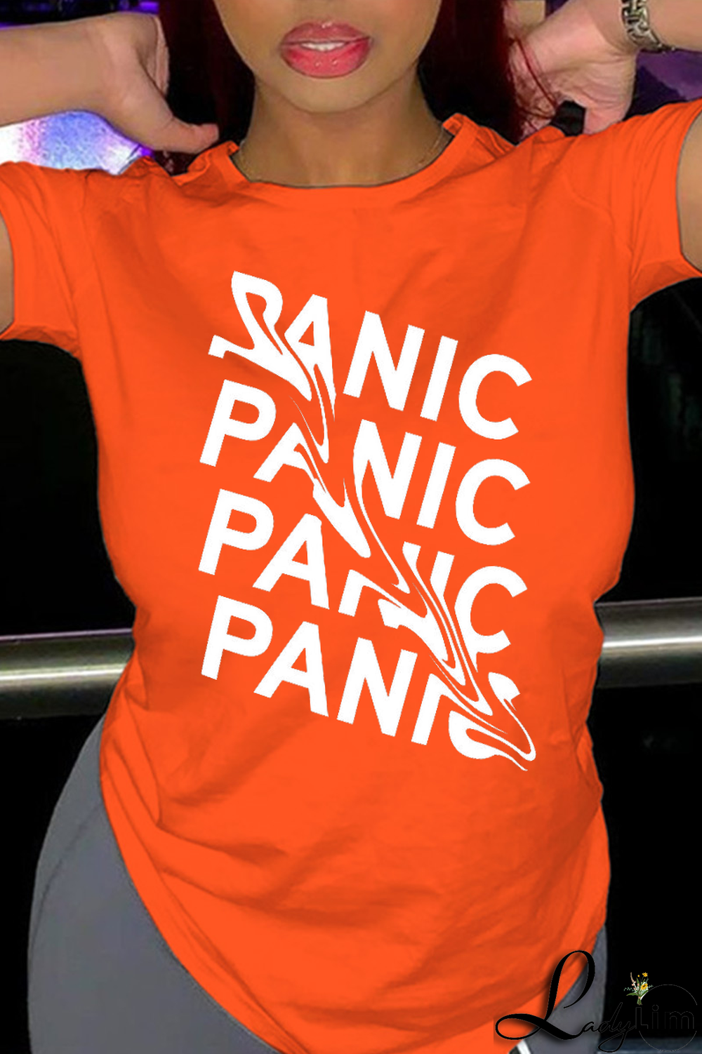 Navy Blue Street Daily Print Patchwork Letter O Neck T-Shirts