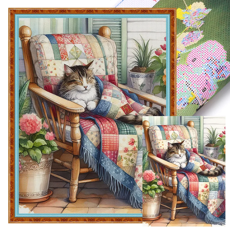 Cat On Chair (50*65cm) 11CT Stamped Cross Stitch gbfke