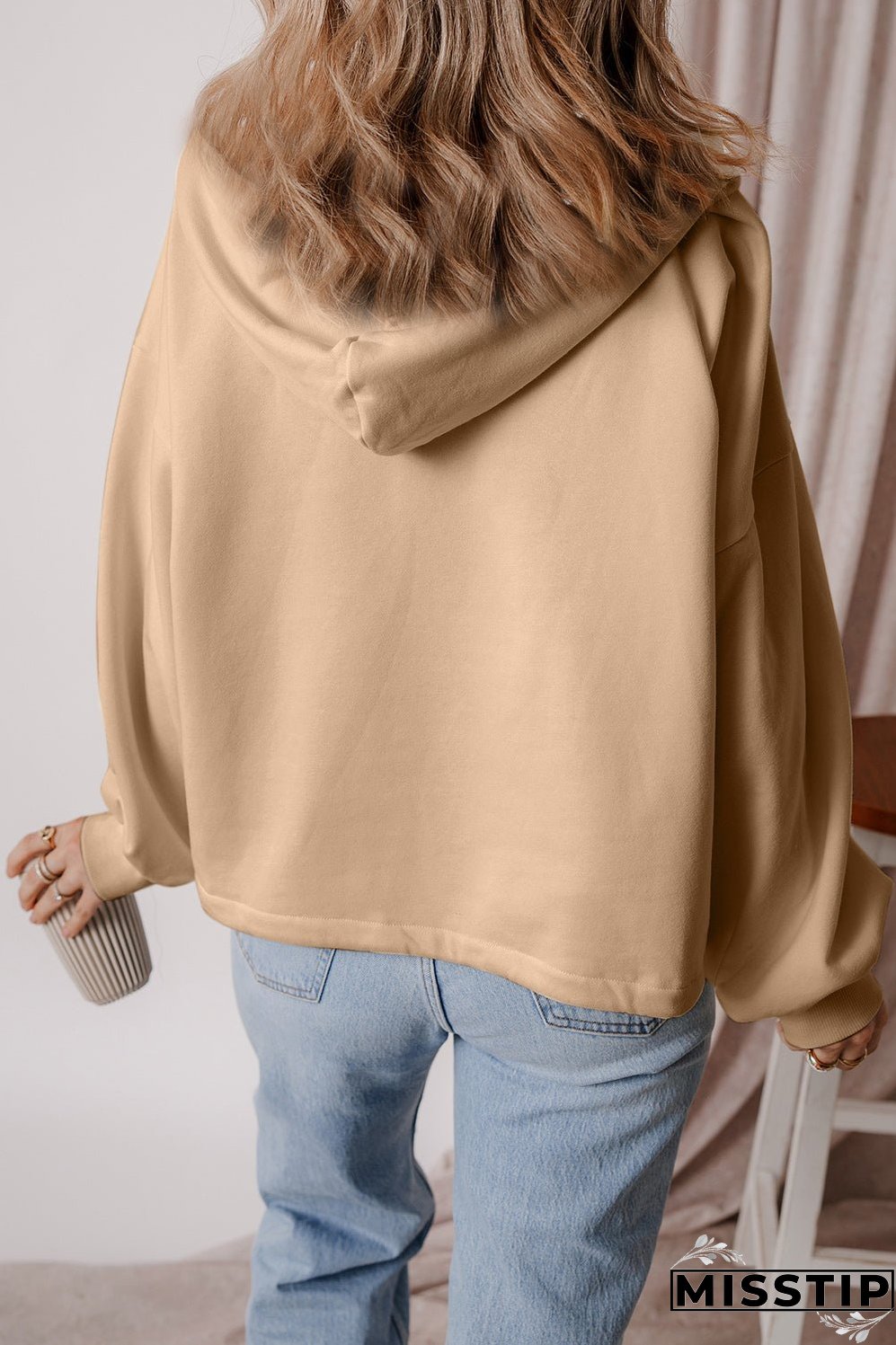 Pocketed Half Zip Dropped Shoulder Hoodie