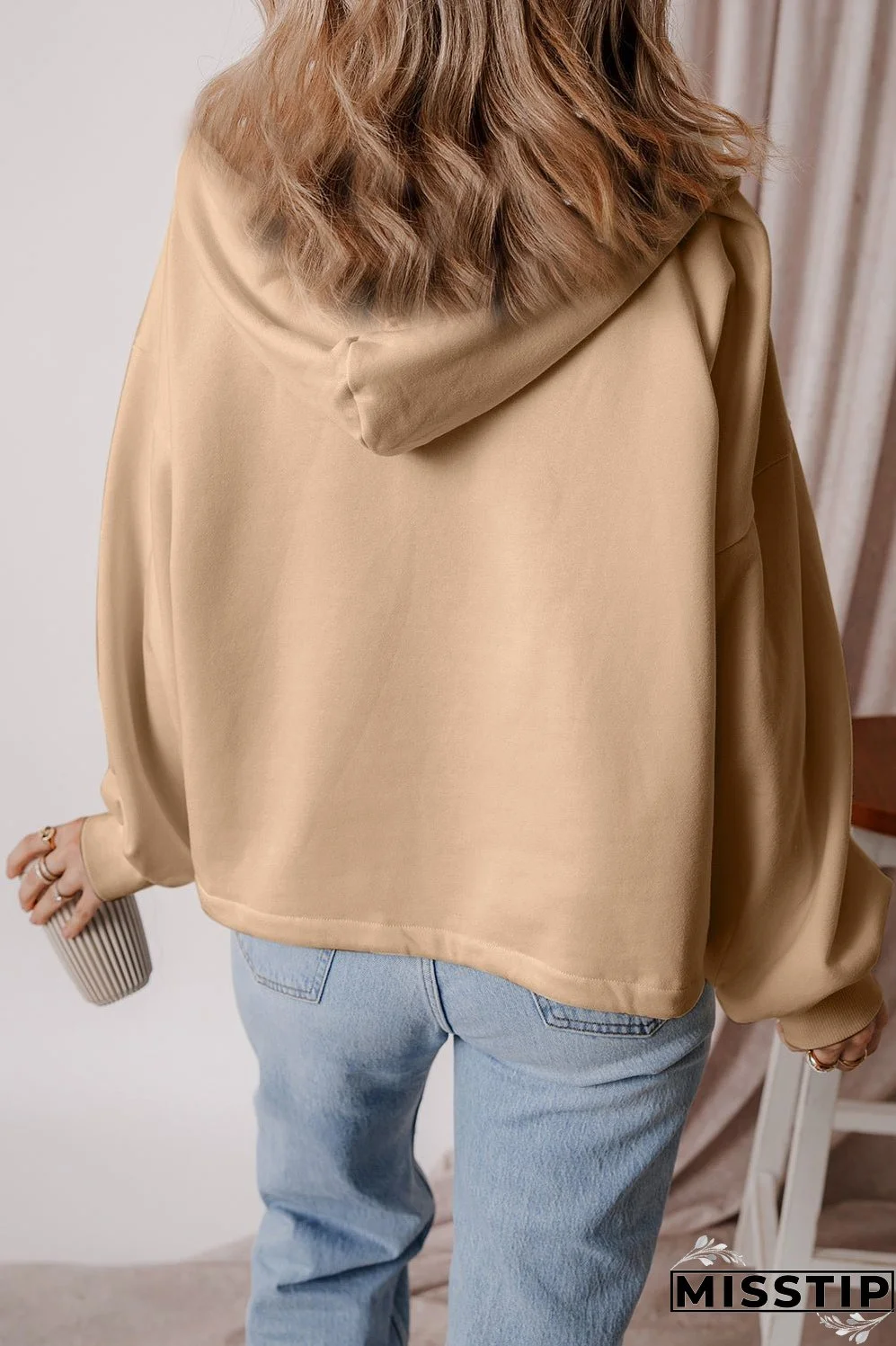 Pocketed Half Zip Dropped Shoulder Hoodie