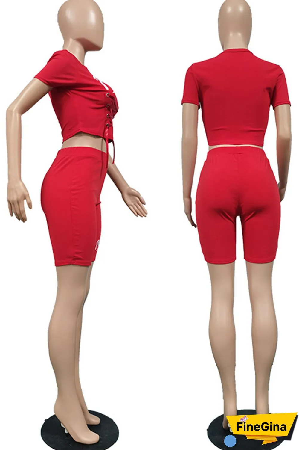 Black Casual Sportswear Print Bandage Patchwork O Neck Short Sleeve Two Pieces