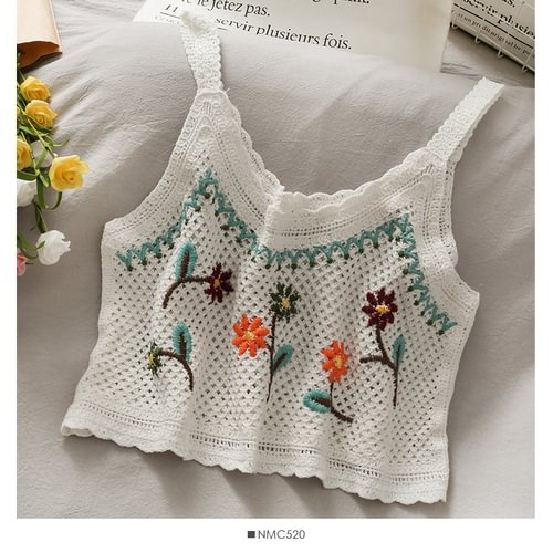 Woman Tanke Vintage Embroidery Crop Tops Camis For Women Floral Print Sleeveless Camisole Fashion Hot Top Mujer Verano