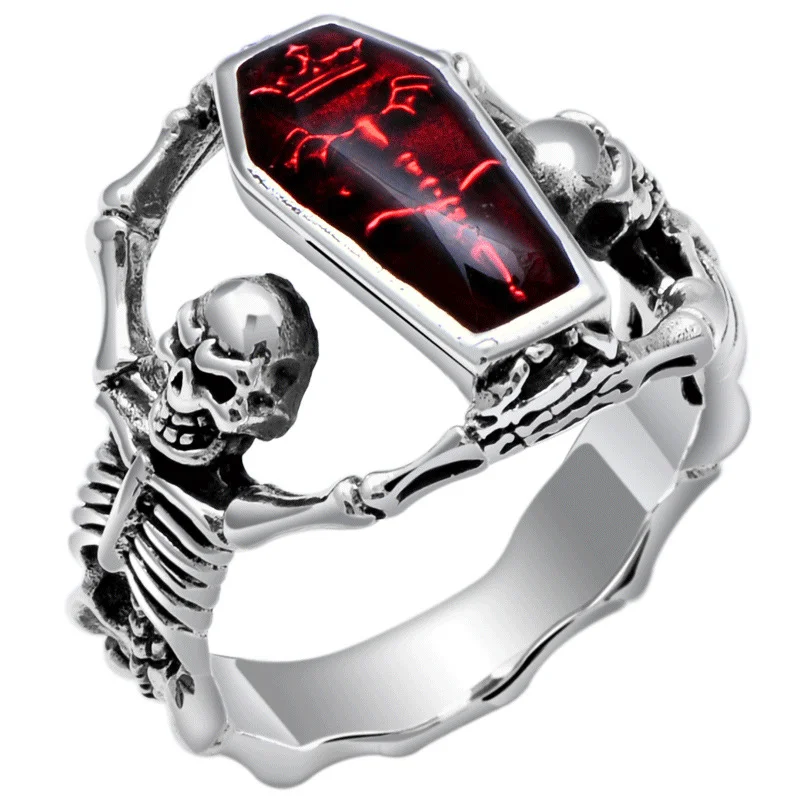 Vintage vampire bat skull head men's ring