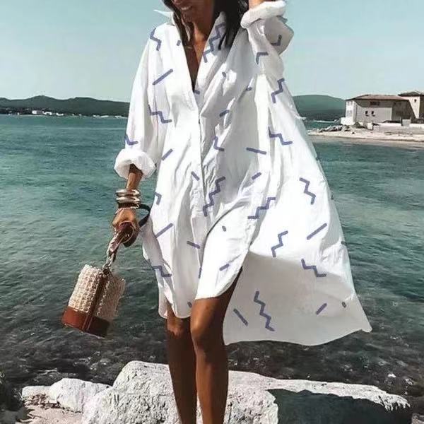 Color Flowers Printed Shirts Dresses Women Fashion Temperament Commuting Loose Midi Shirts Dress Lady Vestidos Spring Summer New