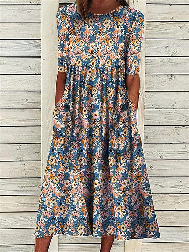 Elegant Floral Pleated Wide Skirt Maxi Dress wearshes