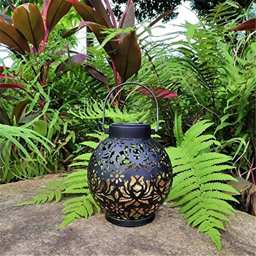 Tegooe Tegooe Solar Powered Hanging Lantern - Iron Art Hollowed-Out Projection Light for Garden Patio Decoration